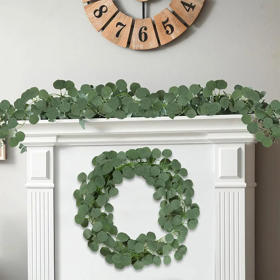 HASTHIP® 6 Pack Eucalyptus Garland, Artificial Eucalyptus Leaves Table Greenery Garland Wreath Vines Handmade Garlands for Wedding Backdrop Indoor Outdoor Arch Wall Decoration, 2.4M